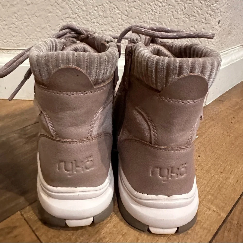 Ryka Mauve Taupe Water Repellent Lace-up Suede Moto Hiking Boots Brunswick 7